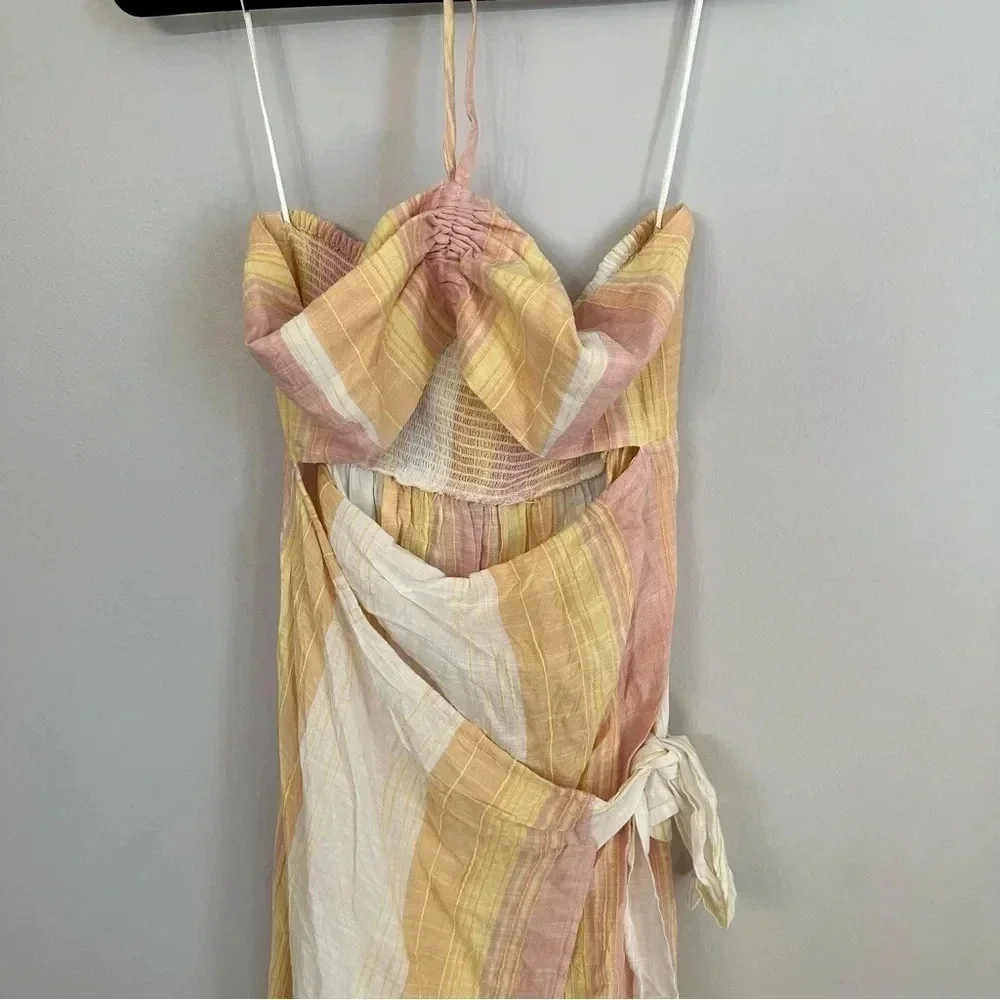 L Space Solana Cover-Up Women's Halter Wrap Dress Cream, Yellow, Pink Sz XL NWT